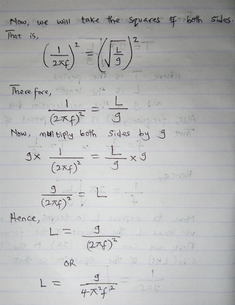 Jason knows that the equation to calculate the period of a simple pendium T=2π√L/8, where-example-2