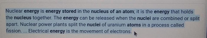 Which term describes energy stored inside the nucleus of an atom? a. light energy-example-1