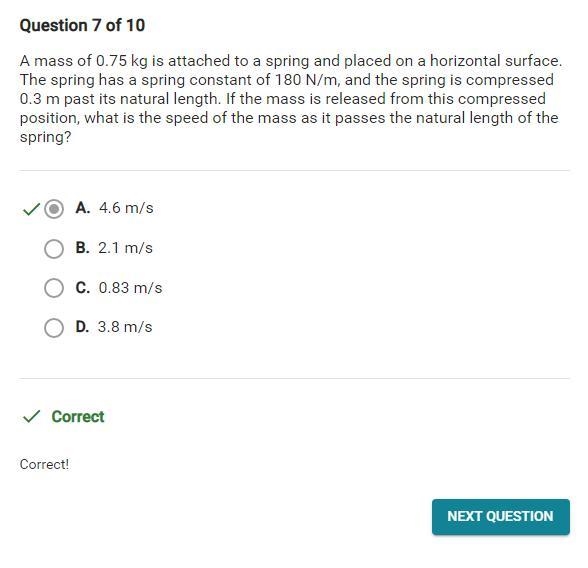 a mass of 0.75 kg is attached to a spring and placed on a horizontal surface. the-example-1