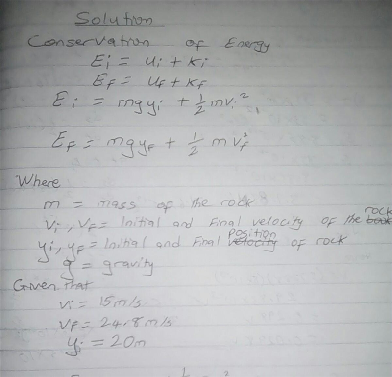 Using energy considerations and assuming negligible air resistance, show that a rock-example-1