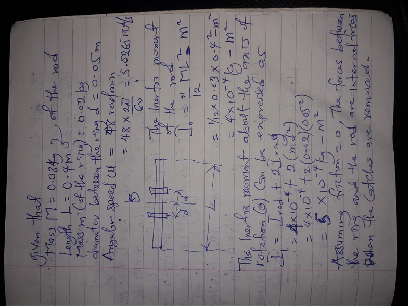 A uniform, 0.0300-kg rod of length 0.400 m rotates in a horizontal plane about a fixed-example-1