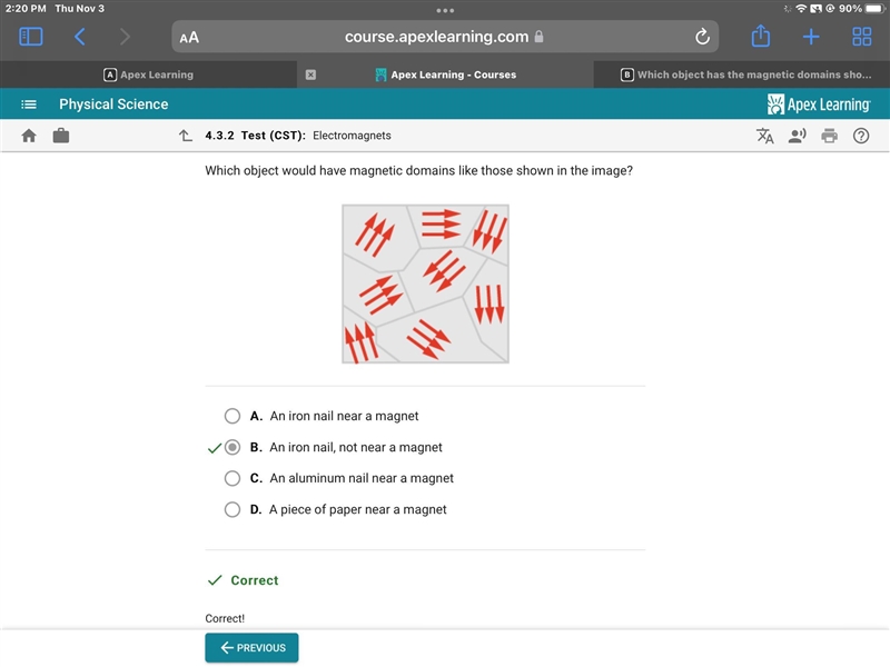 Which object has the magnetic domains shown in the image? A steel paper clip near-example-1