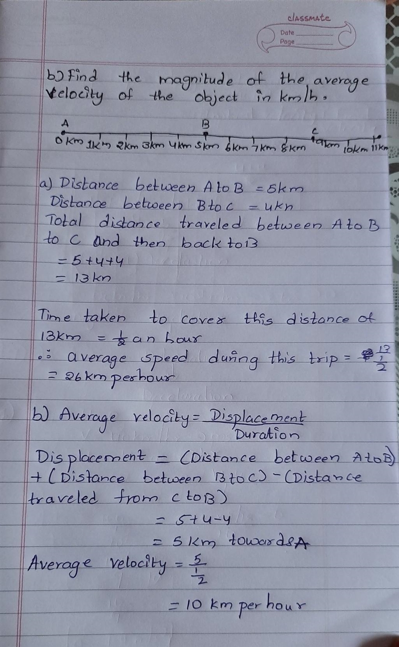 An object moves, along a line,from point A to B to C and then back to B again as shown-example-1