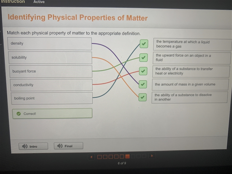 Match each physical property of matter to the appropriate definition-example-1