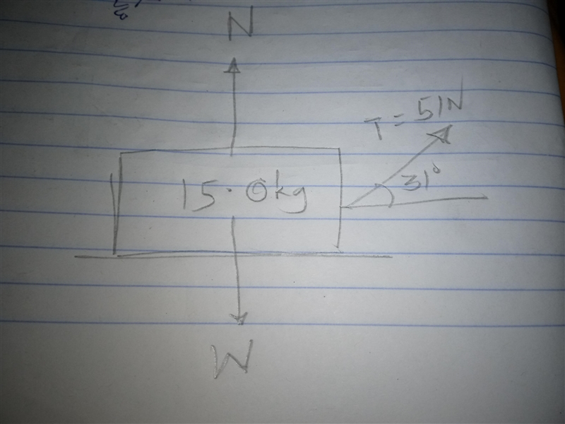 Using the strap at an angle of 31.0° above the horizontal, a Grade 12 Physics student-example-1