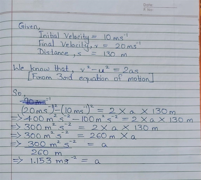 Particle moving with constant acceleration changes its velocity from 10 m/s to 20m-example-1