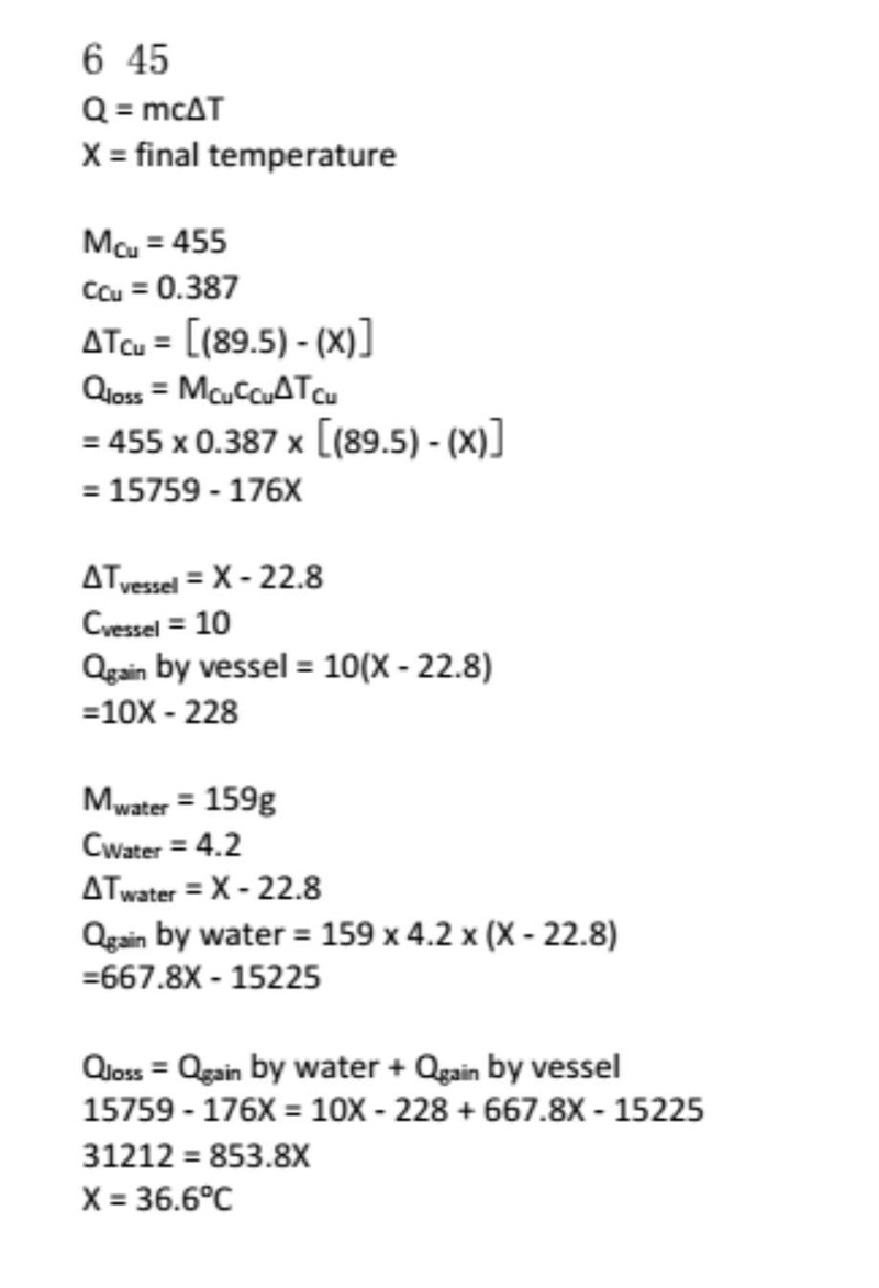 A 497−g piece of copper tubing is heated to 89.5°C and placed in an insulated vessel-example-1