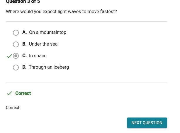 Where would you expect light waves to move faster? a - in space b- through an iceberg-example-1