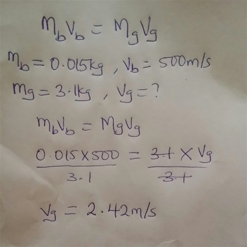 A 3.1 kilogram gun initially at rest is free to move. When a 0.015-kilogram bullet-example-1