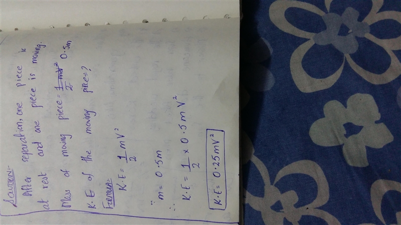 A space vehicle of mass m has a speed v. At some instant, it separates into two pieces-example-1