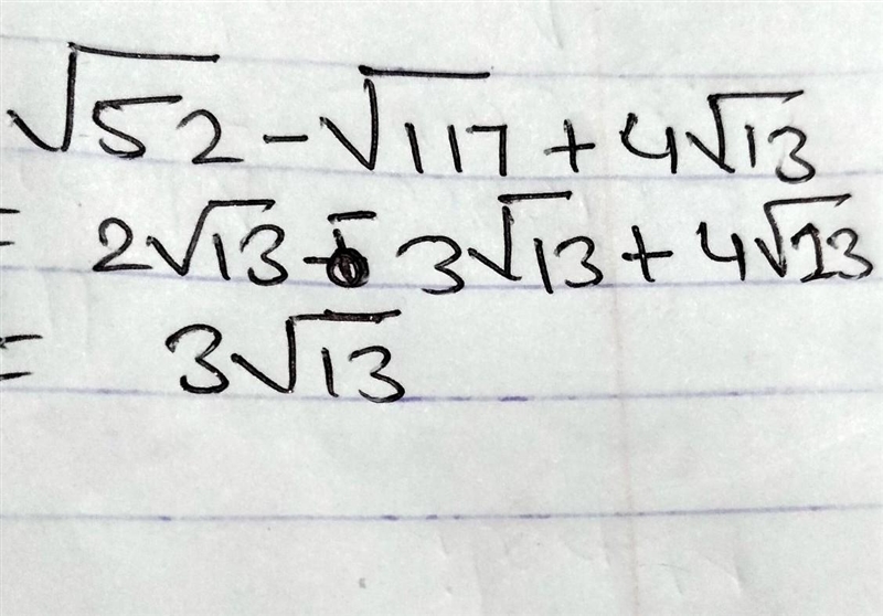 Simplify the equation ✓52-✓117+4✓13​-example-1