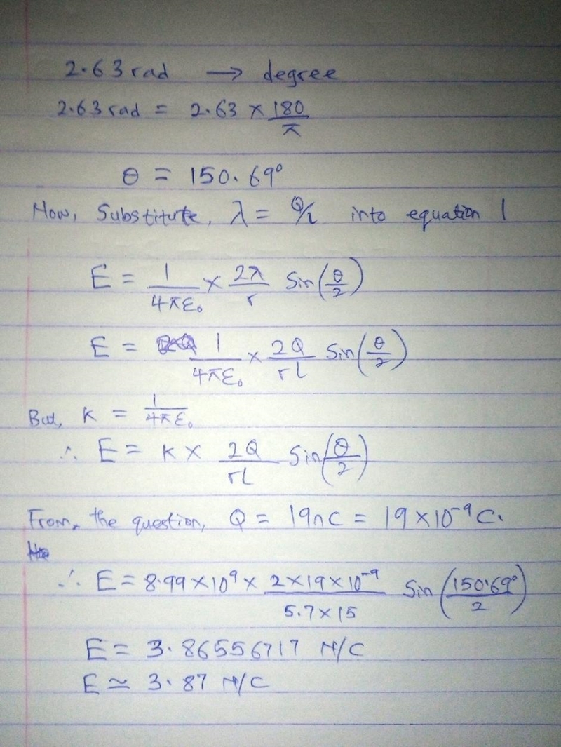 A charge of 19 nC is uniformly distributed along a straight rod of length 15 m that-example-2