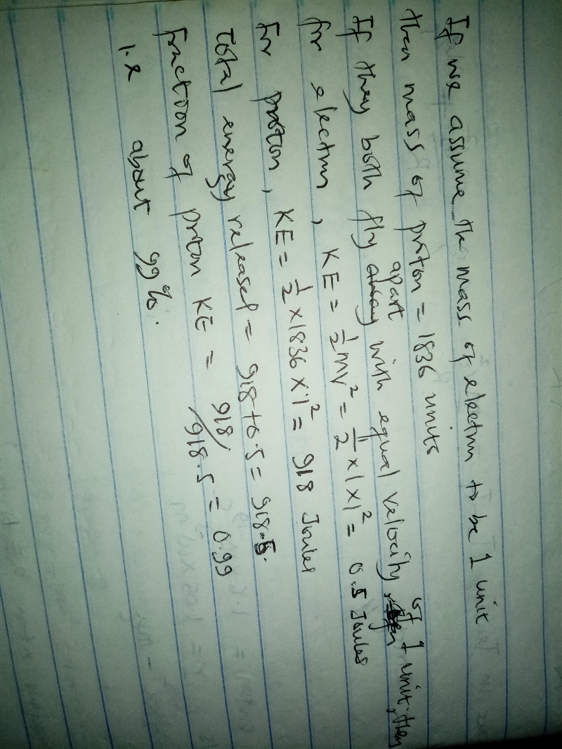 A neutron at rest decays (breaks apart) into a proton and an electron. Energy is released-example-1