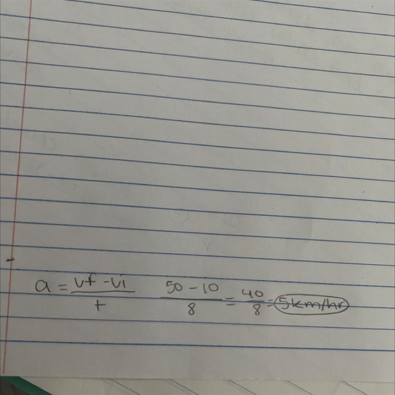 A car accelerates from 10 km/hr to 50 km/hr in 8 seconds. What is the acceleration-example-1