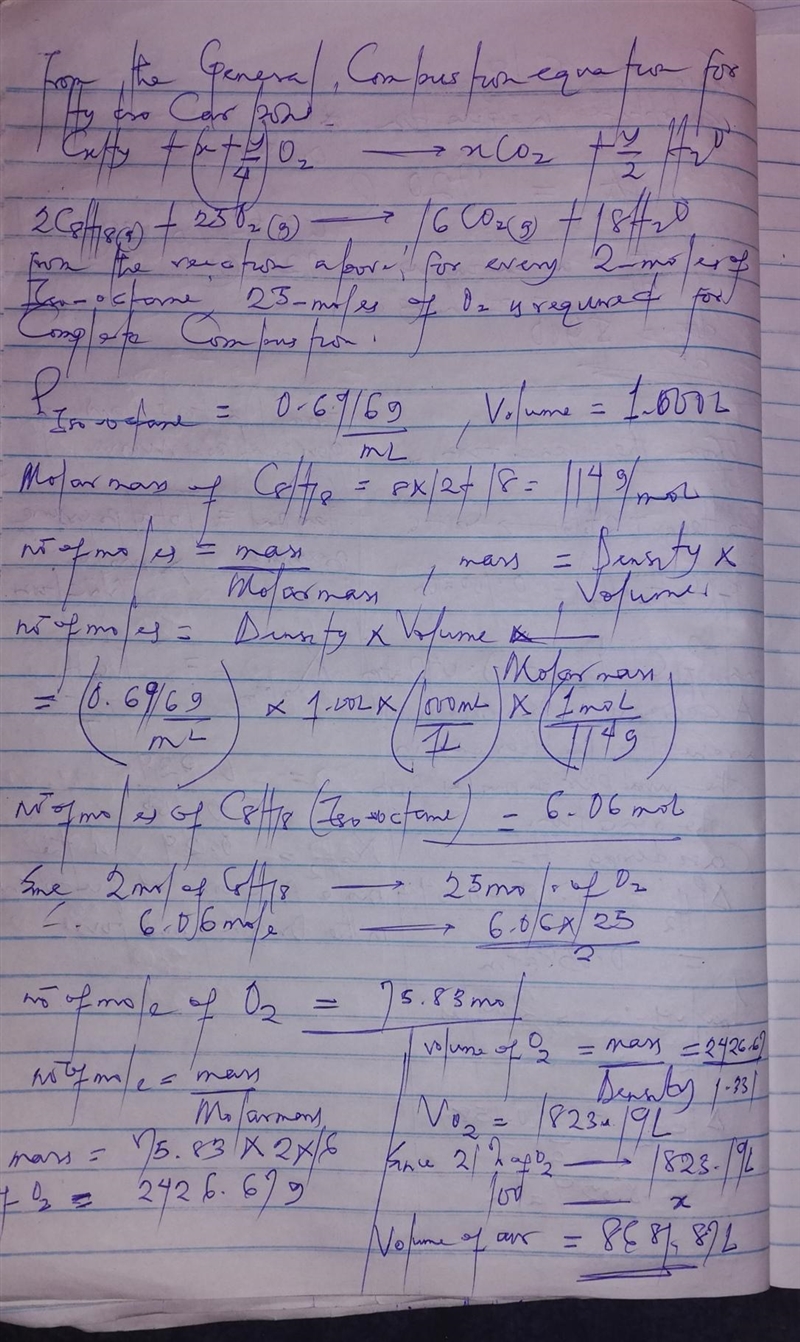 How many liters of air must react with 1.000 L of isooctane in order for combustion-example-1