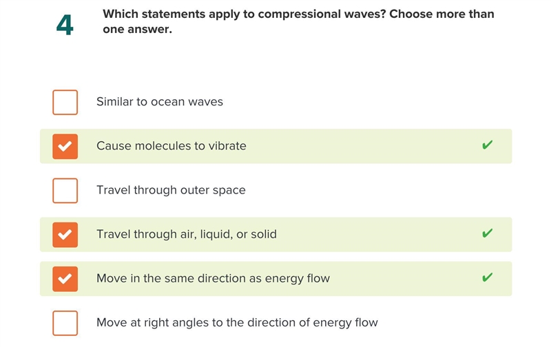 4 Which statements apply to compressional waves? Choose more than one answer. Similar-example-1