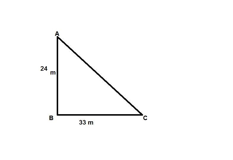 A flagpole 24 meters high casts a shadow 33 meters long. What is the distance between-example-1