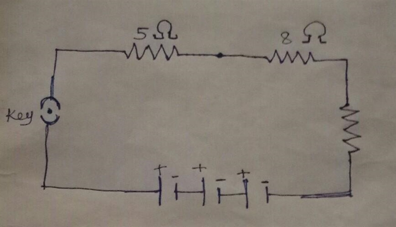 Draw a schematic diagram of a circuit consisting of a battery of three cells of 2 V-example-1