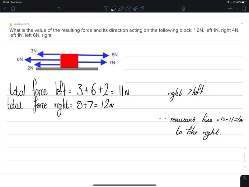 What is the value of the resulting force and its direction acting on the following-example-1