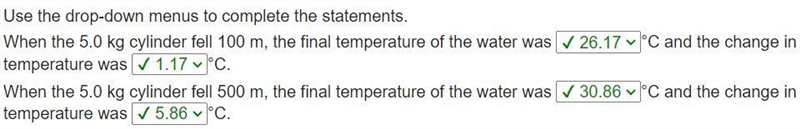 When the 5.0 kg cylinder fell 100 m, the final temperature of the water was °C and-example-1