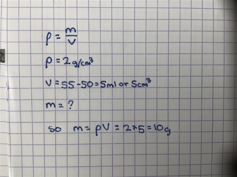 A marble with a density of 2 g/cm3 is dropped into a beaker containing 50 ml of water-example-1