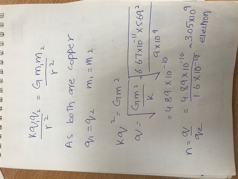 How many electrons must be removed from each of two 5.69-kg copper spheres to make-example-1