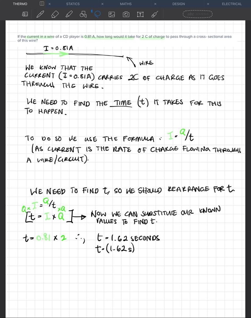 If the current in a wire of a CD player is 0.81 A, how long would it take for 2 C-example-1