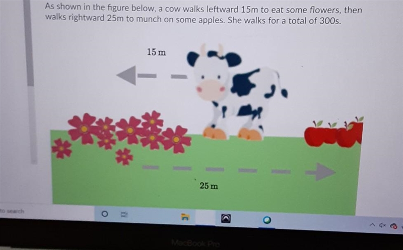 As shown in the figure below, a cow walks leftward 15\,\text m15m15, start text, m-example-1