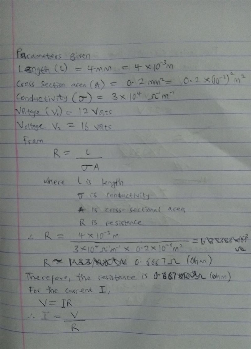 A carbon resistor is 4 mm long and has a constant cross section of 0.2 mm2. The conductivity-example-1