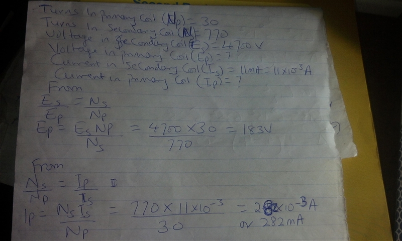 A step-up transformer has 30 turns on the primary coil and 770 turns on the secondary-example-1