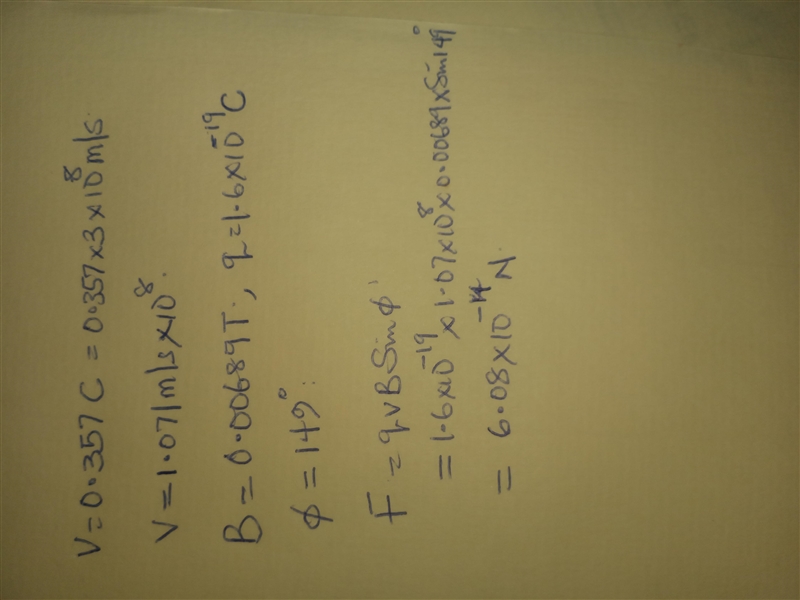 A proton moves through a magnetic field at 35.7 % 35.7% of the speed of light. At-example-1