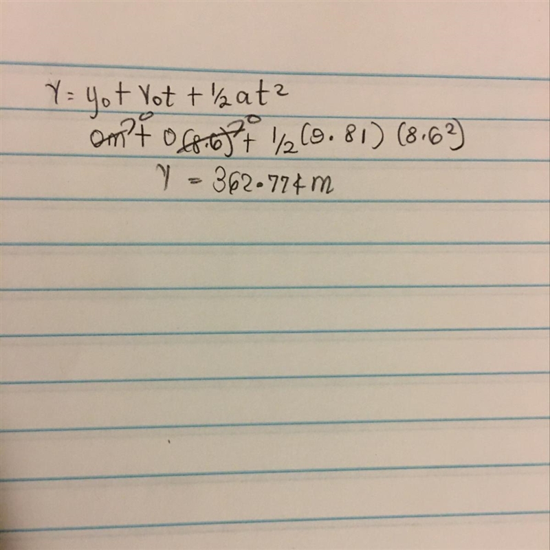 A ladybug falls into small hole. it takes 8.6s for the ladybug to hit the bottom. how-example-1