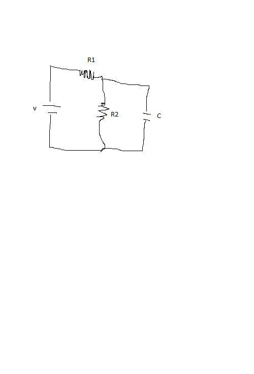 The circuit in the drawing shows two resistors, a capacitor, and a battery. When the-example-1