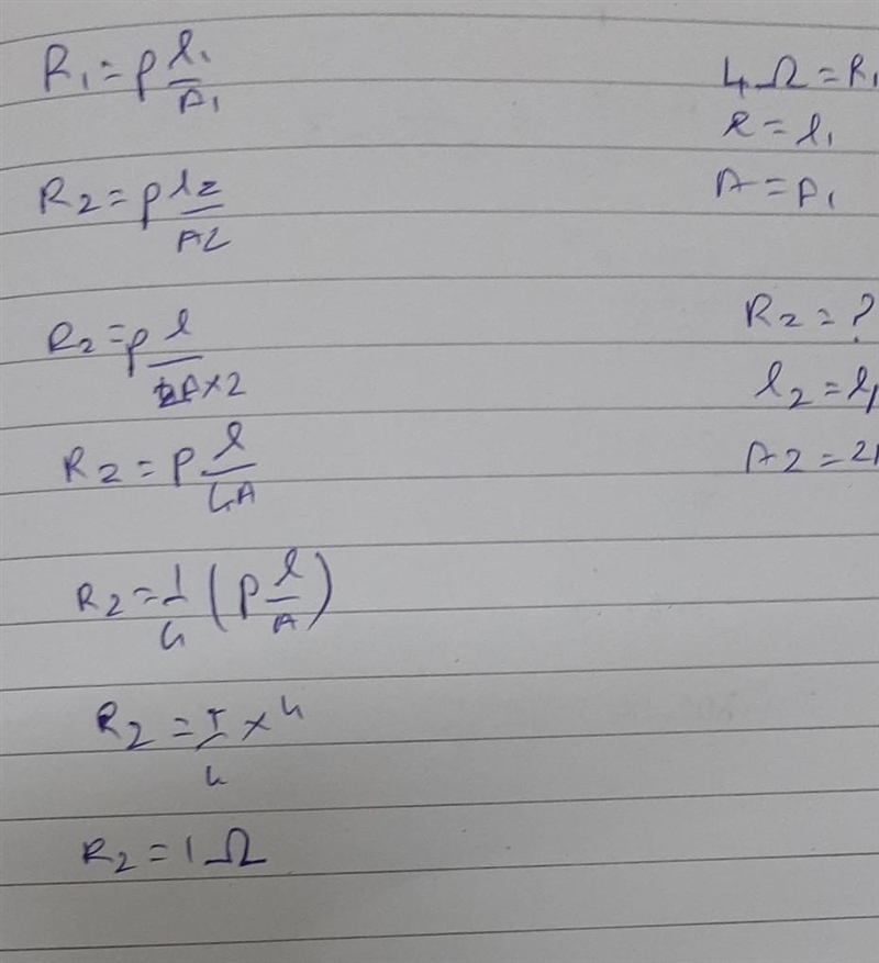 a wire of material having length l abd area of cross section a has resistance of 4ohm-example-1