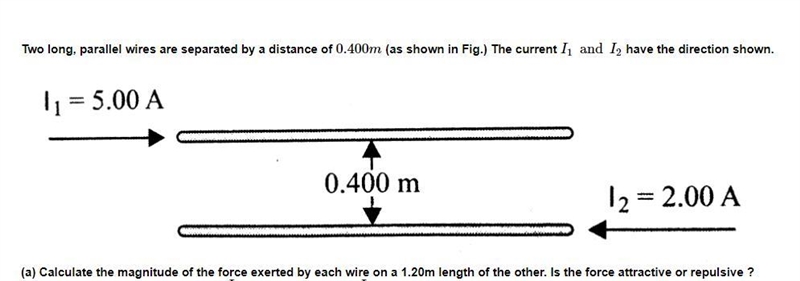 Calculate the magnitude of the force exerted by each wire on a 1.20-m length of the-example-1