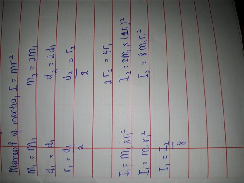 Consider two uniform solid spheres where one has twice the mass and twice the diameter-example-1