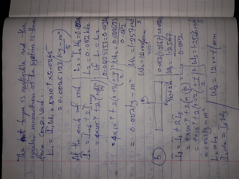 A uniform, 0.0300-kg rod of length 0.400 m rotates in a horizontal plane about a fixed-example-2