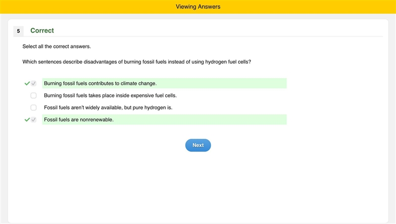 Which sentences describe disadvantages of burning fossil fuels instead of using hydrogen-example-1