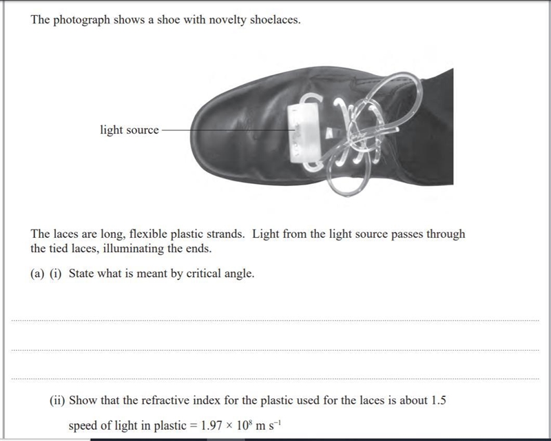 The photograph shows a shoe with novelty shoelaces. light source The laces are long-example-1