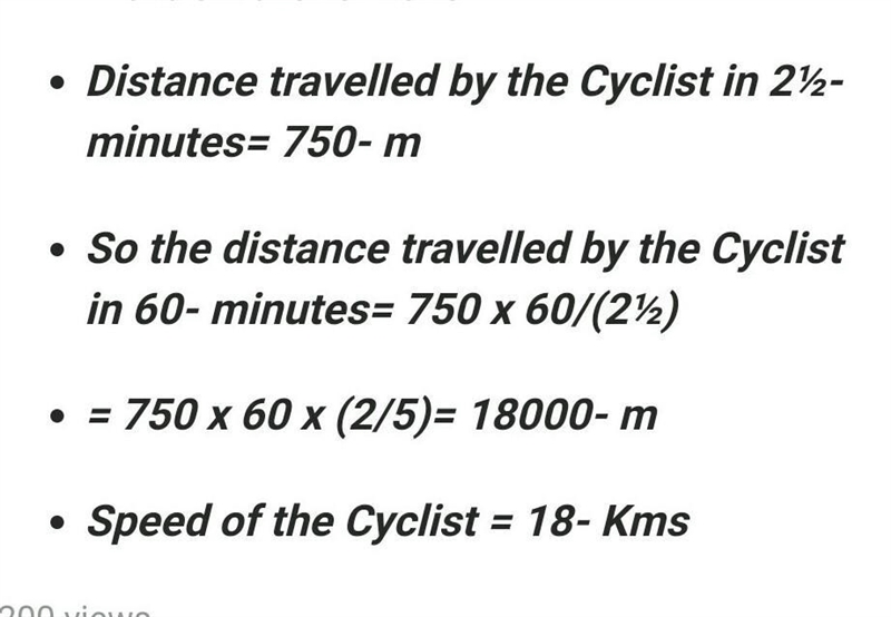 A cyclist covers a distance of 750m in 2 min 30sec what is the speed in km/hr of the-example-1