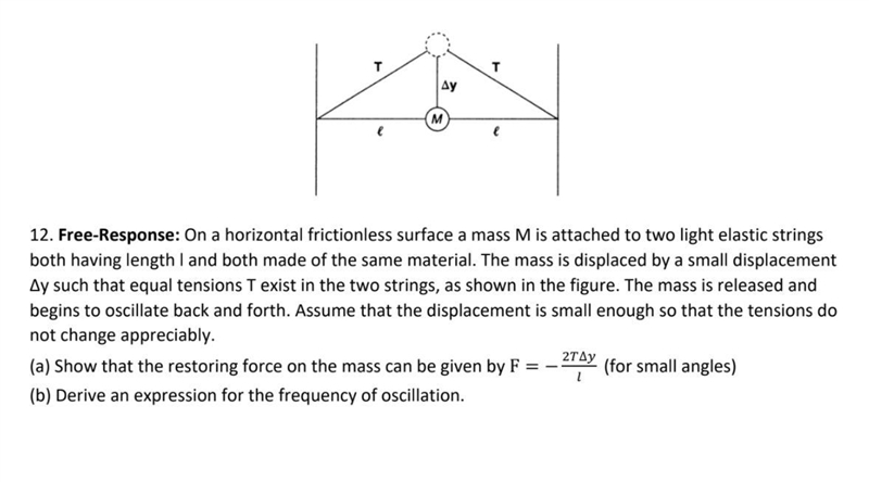 On a horizontal frictionless surface a mass M is attached to two light elastic strings-example-1