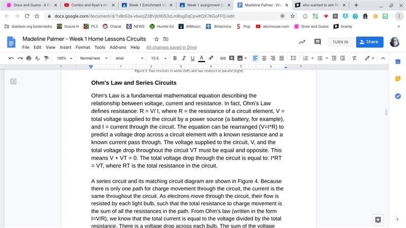 Write a comparison of the current in three bulbs of increasing resistance connected-example-1