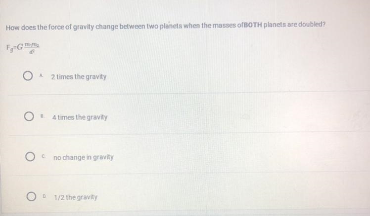 How does the force of gravity change between two planets when the masses ofBOTH planets-example-1