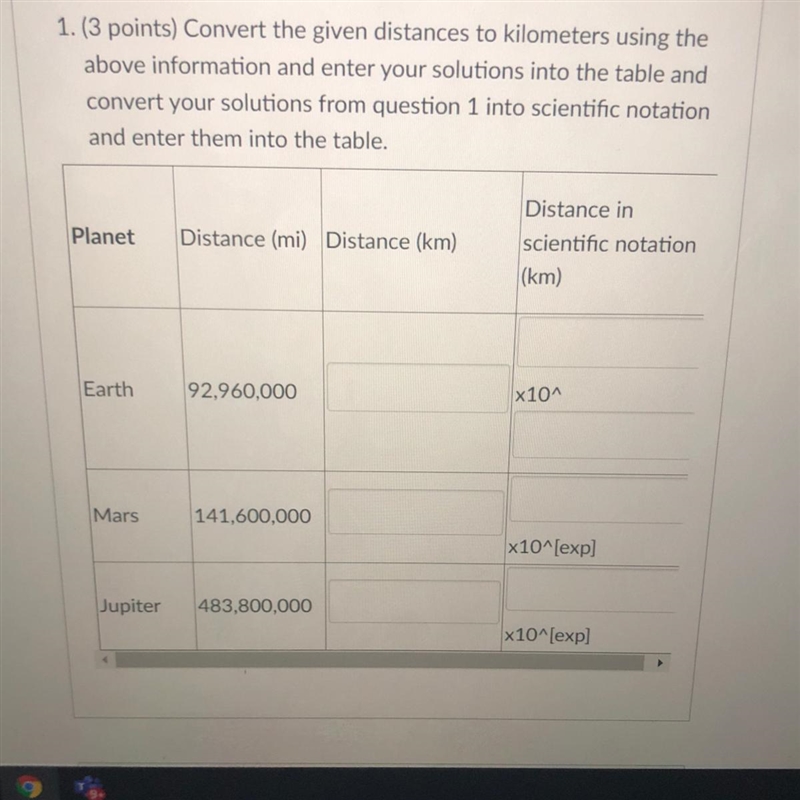 1. (3 points) Convert the given distances to kilometers using the above information-example-1