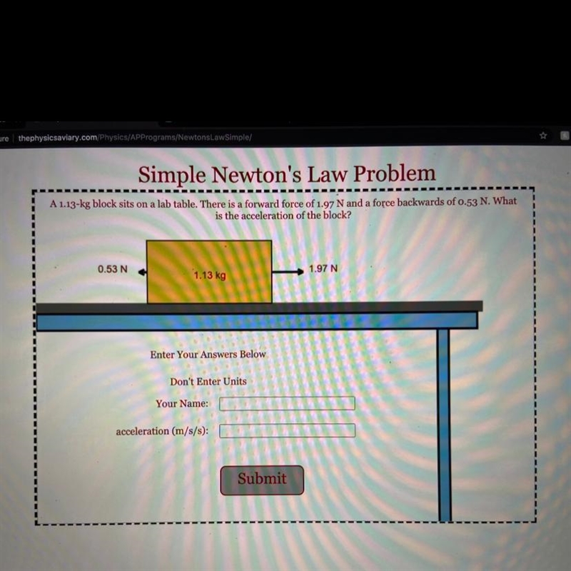 A 1.13-kg block sits on a lab table. There is a forward force of 1.97 N and a force-example-1