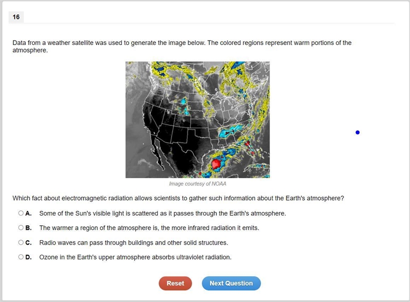 Data from a weather satellite was used to generate the image below. The colored regions-example-1