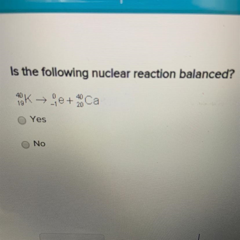 Is the following nuclear reaction balanced?-example-1