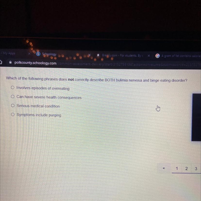 Which of the following phrases does not correctly describe BOTH bulimia nervosa and-example-1