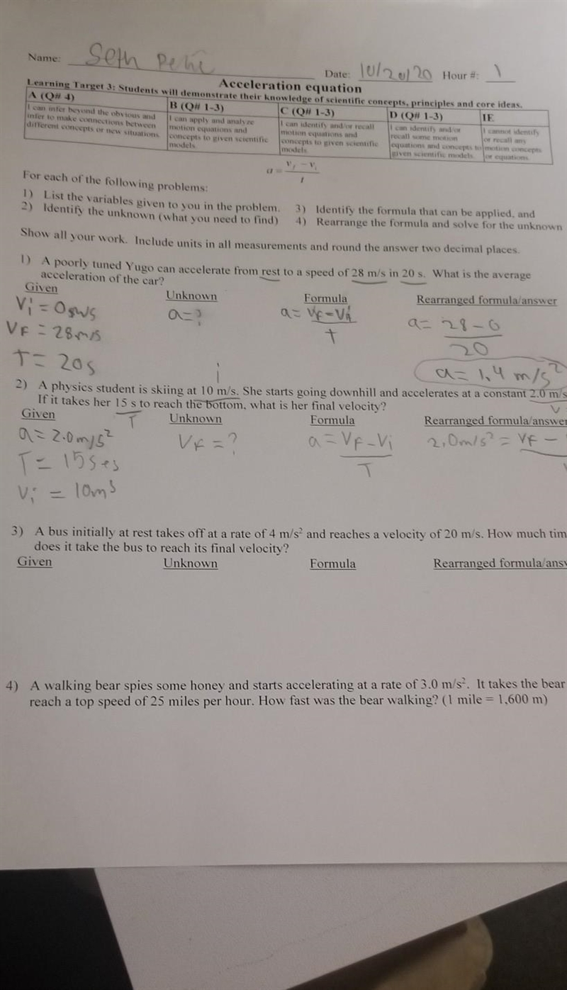 A physics student is skiing at 10m/s. She starts going downhill and accelerates at-example-1