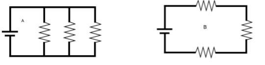 Beginning: Identify the above circuits (A and B) as either a series or parallel circuit-example-1